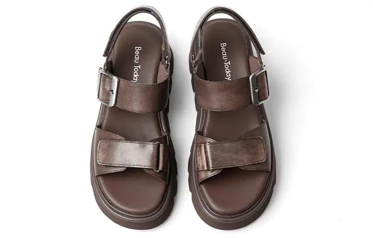Beau Today Calfskin Classic Comfort Height-Increasing Versatile Thick-Soled Roman Sandals Women's 14