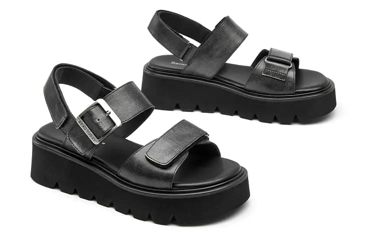 Beau Today Calfskin Classic Comfort Height-Increasing Versatile Thick-Soled Roman Sandals Women's 3