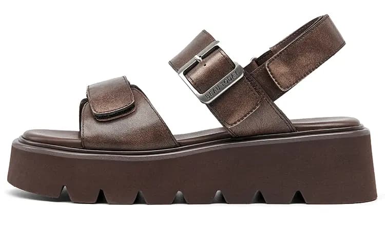 Beau Today Calfskin Classic Comfort Height-Increasing Versatile Thick-Soled Roman Sandals Women's 10
