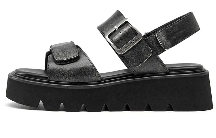 Beau Today Calfskin Classic Comfort Height-Increasing Versatile Thick-Soled Roman Sandals Women's