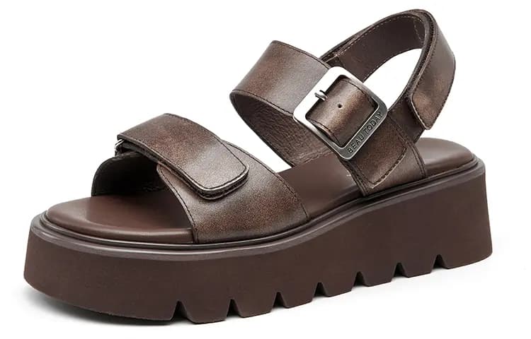 Beau Today Calfskin Classic Comfort Height-Increasing Versatile Thick-Soled Roman Sandals Women's 11