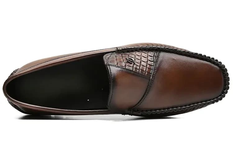 S.T. Dupont Genuine Leather Hand-Painted Embossed Loafers Men's Coffee 3