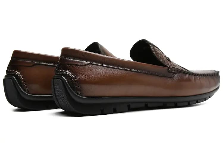 S.T. Dupont Genuine Leather Hand-Painted Embossed Loafers Men's Coffee 4
