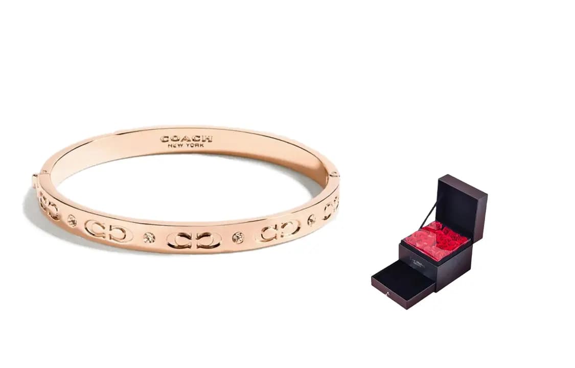 COACH Signature Hinged Bilərzik Çəhrayı Qızılı 4