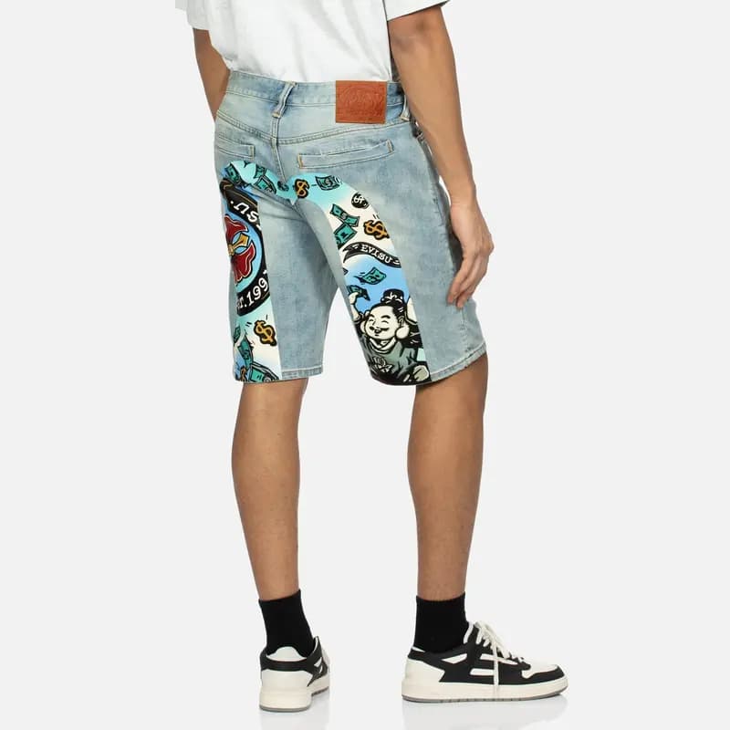 EVISU SS24 Playful Godhead Daicock Print Regular Fit Denim Shorts 3