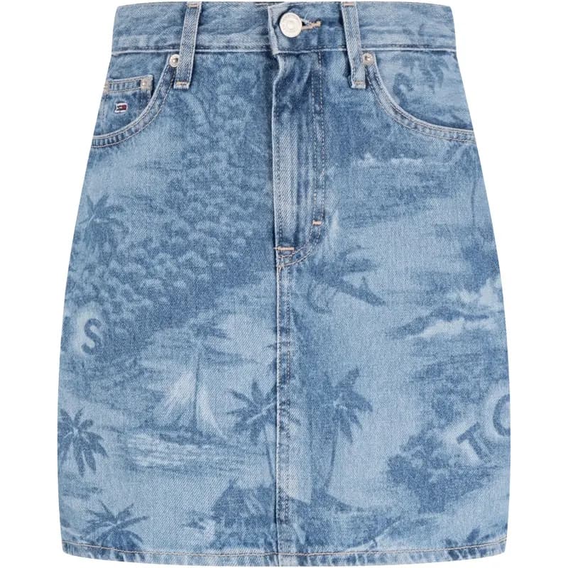 Tommy Hilfiger High-Waist Zip Denim Skirt Qadın Mavi