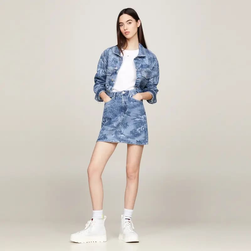 Tommy Hilfiger High-Waist Zip Denim Skirt Qadın Mavi 5