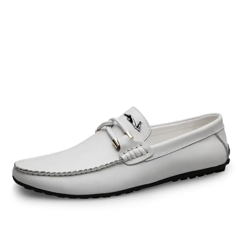 British Knight Top Layer Calfskin Comfortable Wear-Resistant Lightweight Breathable Non-Slip Soft Sole Fashion Versatile Driving Shoes Men's White 6