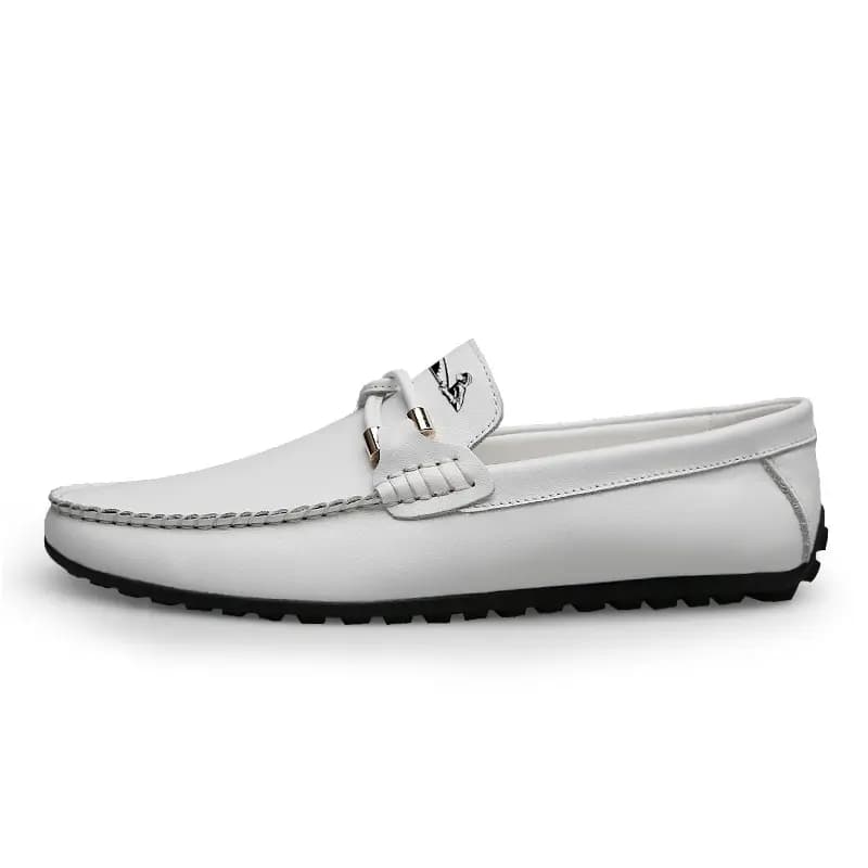 British Knight Top Layer Calfskin Comfortable Wear-Resistant Lightweight Breathable Non-Slip Soft Sole Fashion Versatile Driving Shoes Men's White 5