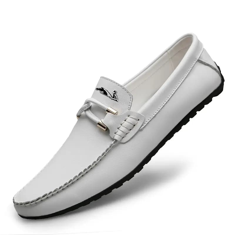 British Knight Top Layer Calfskin Comfortable Wear-Resistant Lightweight Breathable Non-Slip Soft Sole Fashion Versatile Driving Shoes Men's White 7