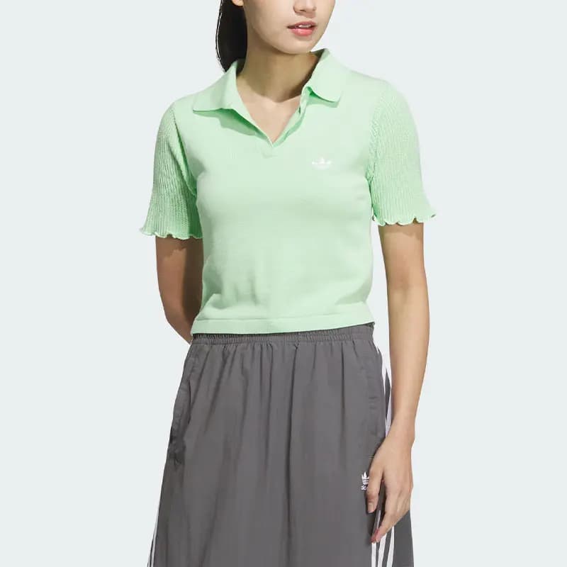adidas KNIT Polo Köynək Qadın Açıq Yaşıl 3