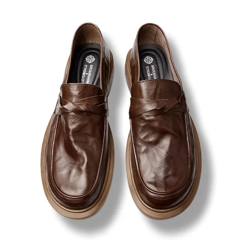 Brounvanm Top Layer Cowhide Leather Fashion Trendy Versatile Loafers Men's 4