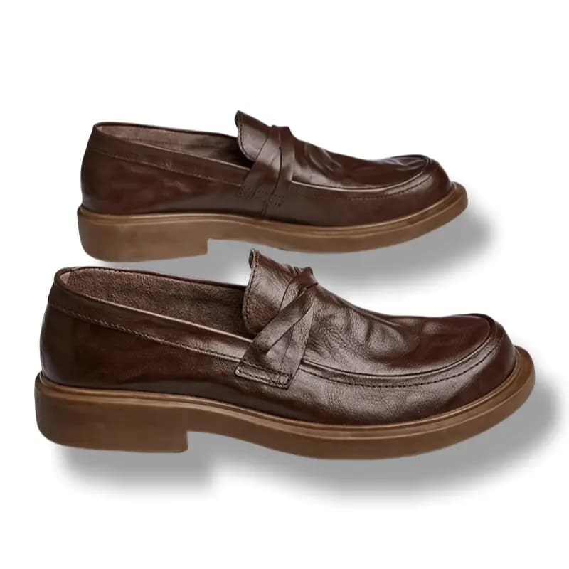 Brounvanm Top Layer Cowhide Leather Fashion Trendy Versatile Loafers Men's 7