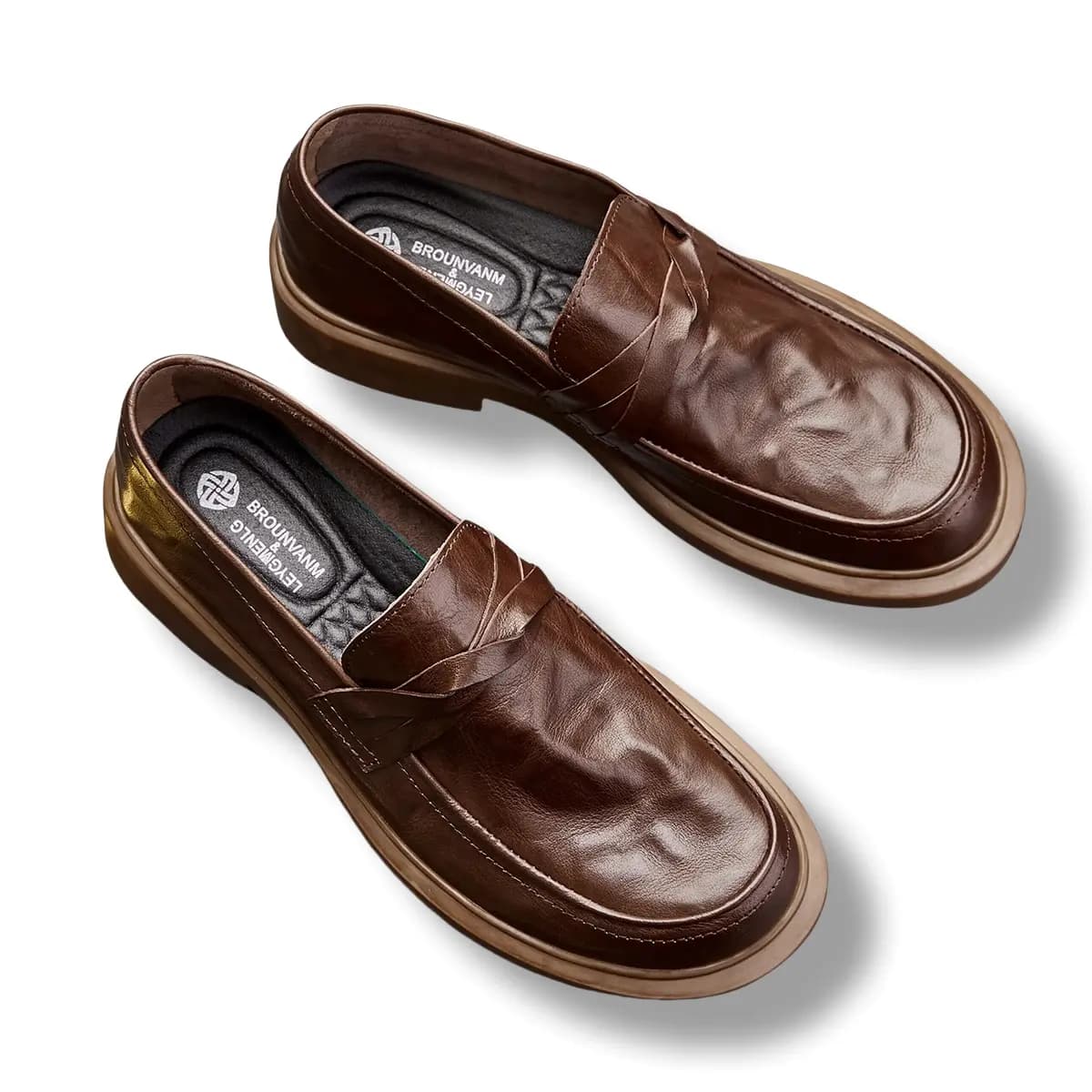 Brounvanm Top Layer Cowhide Leather Fashion Trendy Versatile Loafers Men's 5