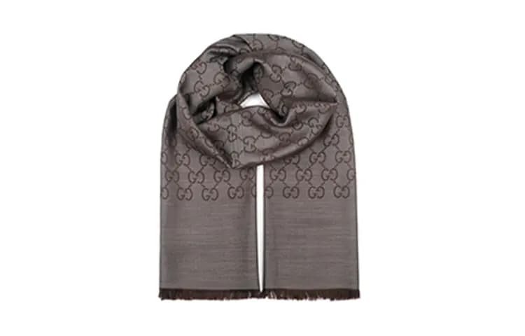 GUCCI GG Logo Wool Silk Şərf Qadın Tünd Boz 2
