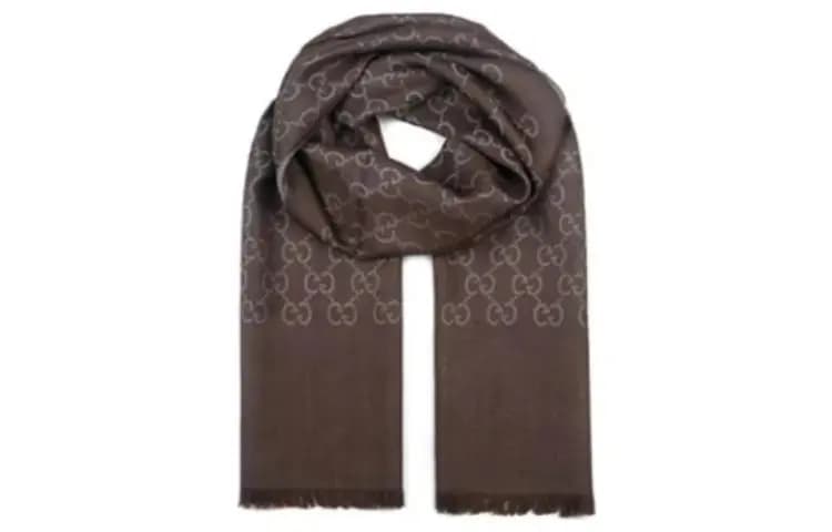 GUCCI GG Logo Wool Silk Şərf Qadın Tünd Boz 7
