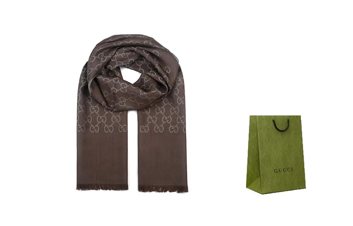 GUCCI GG Logo Wool Silk Şərf Qadın Tünd Boz 8