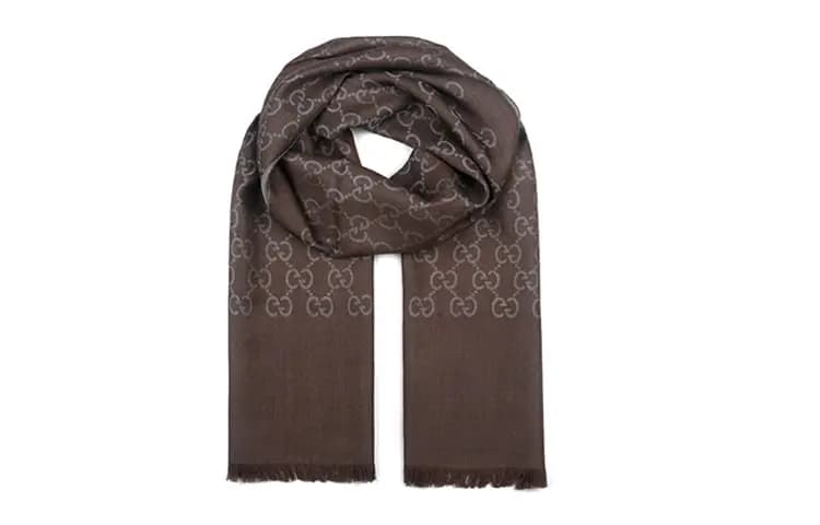 GUCCI GG Logo Wool Silk Şərf Qadın Tünd Boz