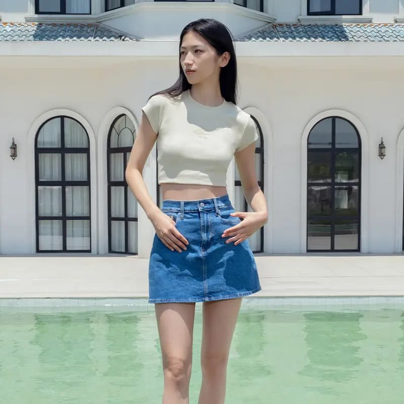 CALVIN KLEIN Qadın Denim Ətək Göy 5
