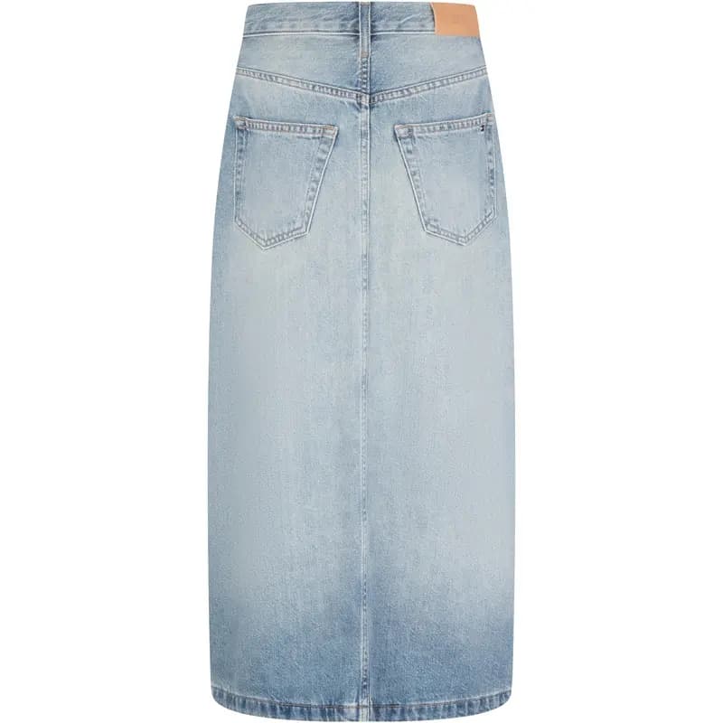 Tommy Hilfiger Solid Color Mid-Rise Fitted Denim Long Skirt Women's Denim Blue 2