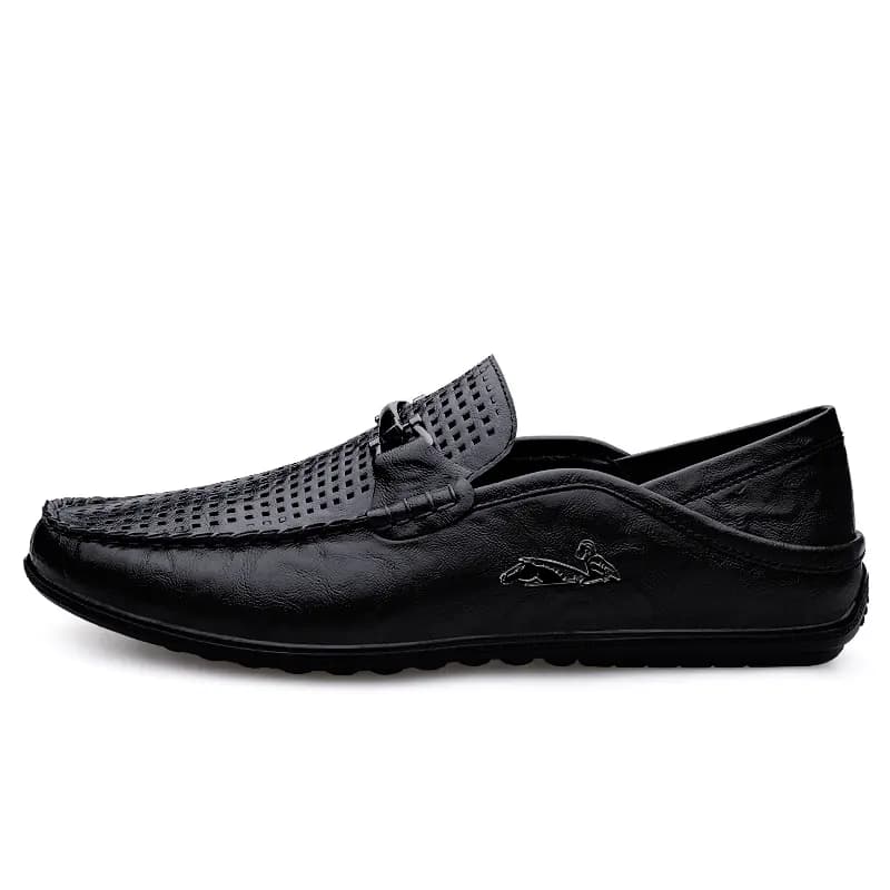 British Knight Top Layer Cowhide Leather Comfort Wear-Resistant Breathable Cutout Slip-Resistant Soft Sole Fashion Dual-Purpose Classic Versatile Driving Shoes Men's Black