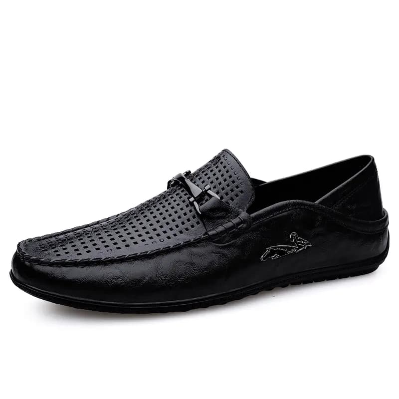 British Knight Top Layer Cowhide Leather Comfort Wear-Resistant Breathable Cutout Slip-Resistant Soft Sole Fashion Dual-Purpose Classic Versatile Driving Shoes Men's Black 2