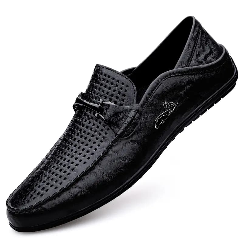 British Knight Top Layer Cowhide Leather Comfort Wear-Resistant Breathable Cutout Slip-Resistant Soft Sole Fashion Dual-Purpose Classic Versatile Driving Shoes Men's Black 3