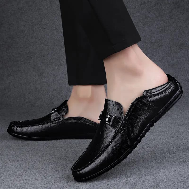 British Knight Top Layer Cowhide Leather Comfort Wear-Resistant Breathable Cutout Slip-Resistant Soft Sole Fashion Dual-Purpose Classic Versatile Driving Shoes Men's Black 9