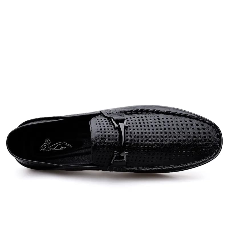 British Knight Top Layer Cowhide Leather Comfort Wear-Resistant Breathable Cutout Slip-Resistant Soft Sole Fashion Dual-Purpose Classic Versatile Driving Shoes Men's Black 4