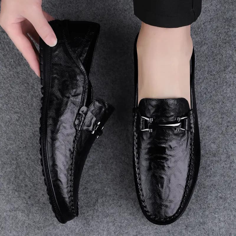 British Knight Top Layer Cowhide Leather Comfort Wear-Resistant Breathable Cutout Slip-Resistant Soft Sole Fashion Dual-Purpose Classic Versatile Driving Shoes Men's Black 10