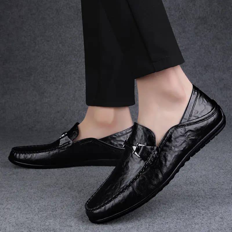 British Knight Top Layer Cowhide Leather Comfort Wear-Resistant Breathable Cutout Slip-Resistant Soft Sole Fashion Dual-Purpose Classic Versatile Driving Shoes Men's Black 8