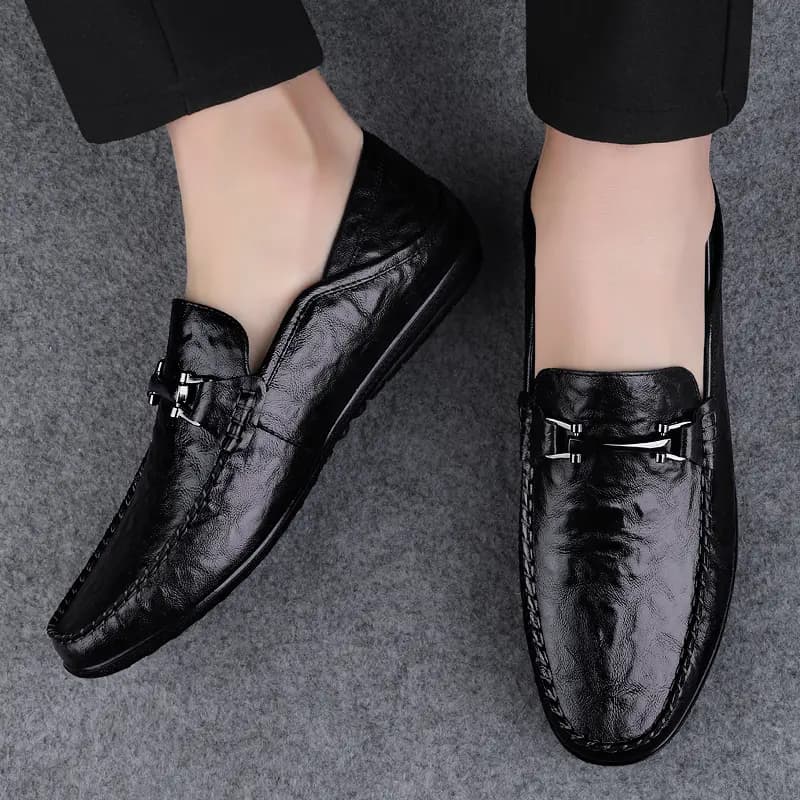 British Knight Top Layer Cowhide Leather Comfort Wear-Resistant Breathable Cutout Slip-Resistant Soft Sole Fashion Dual-Purpose Classic Versatile Driving Shoes Men's Black 5