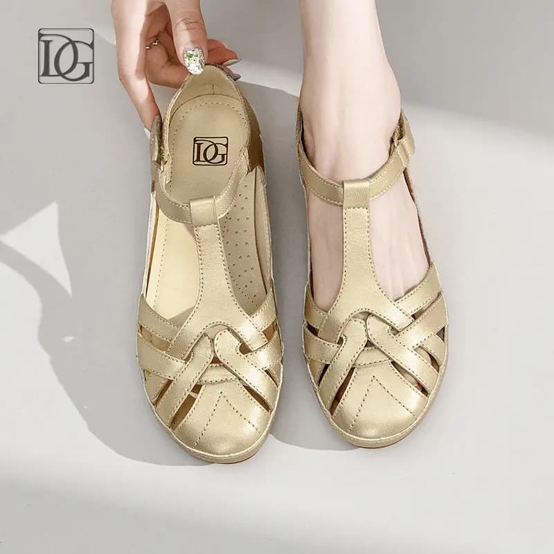 DG Sheep Leather Versatile Comfort Simple One-Strap Sandals Women's 5