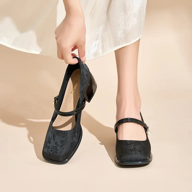 DUSTO PU Block Heel Mary Jane Shoes Qadın 5