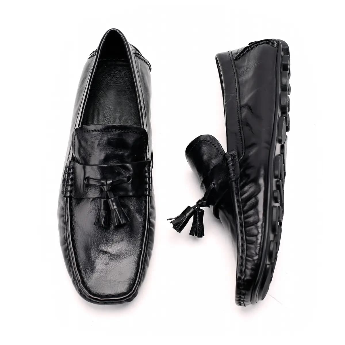 Brounvanm Second Layer Cowhide Leather Genuine Leather Fashion Casual Loafers Men's Black 5