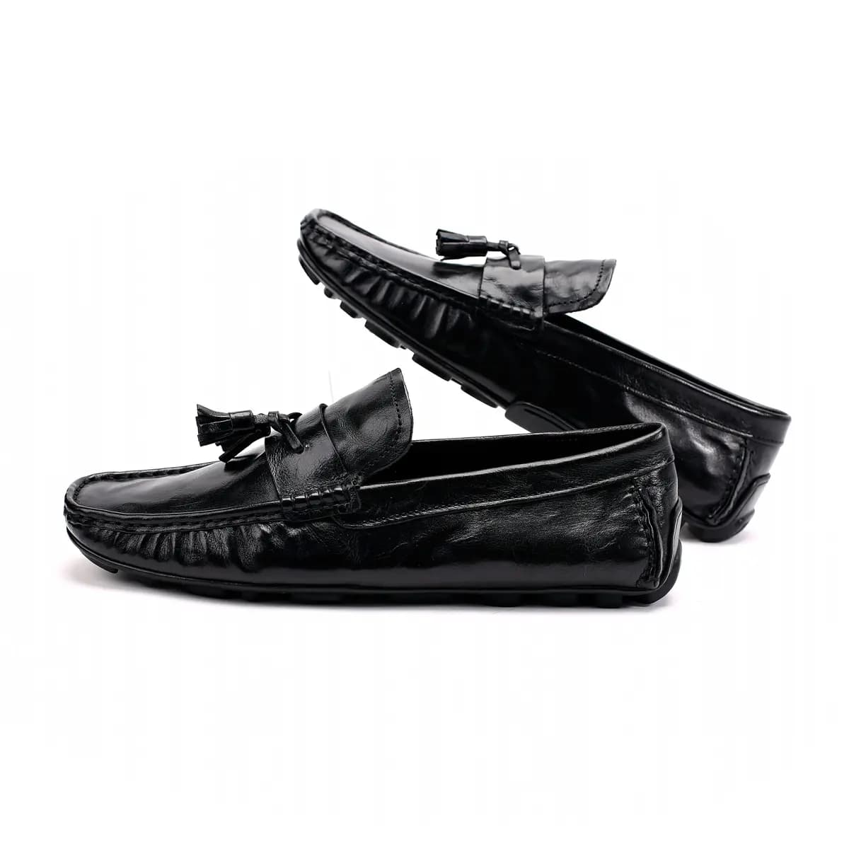 Brounvanm Second Layer Cowhide Leather Genuine Leather Fashion Casual Loafers Men's Black 4