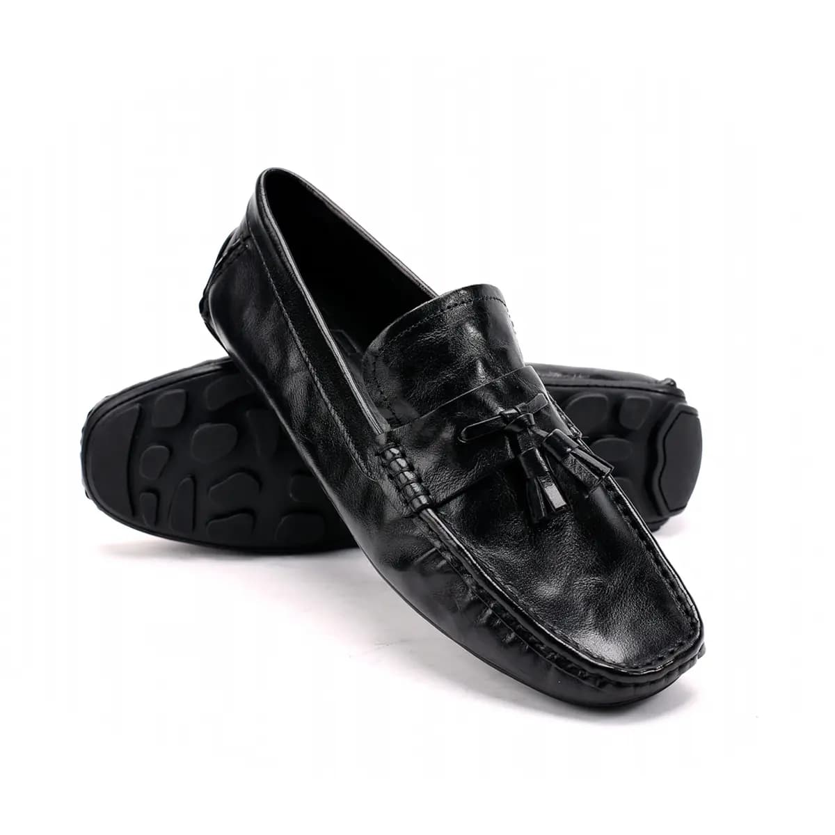 Brounvanm Second Layer Cowhide Leather Genuine Leather Fashion Casual Loafers Men's Black 3