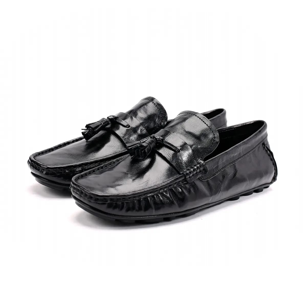 Brounvanm Second Layer Cowhide Leather Genuine Leather Fashion Casual Loafers Men's Black 7