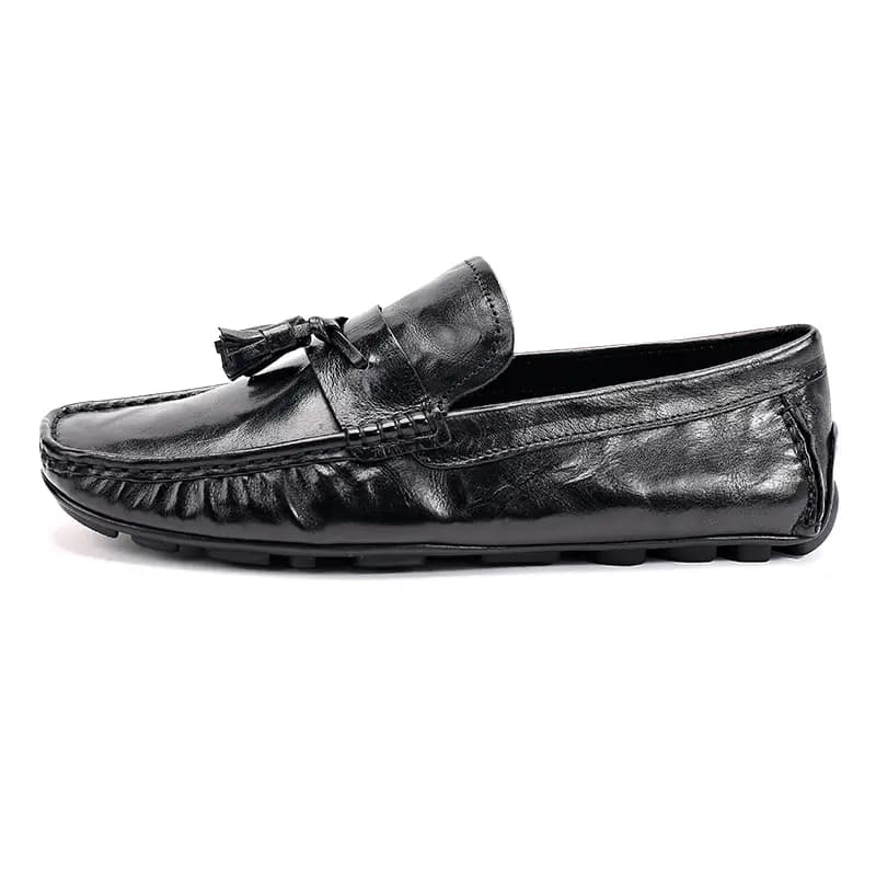 Brounvanm Second Layer Cowhide Leather Genuine Leather Fashion Casual Loafers Men's Black 2