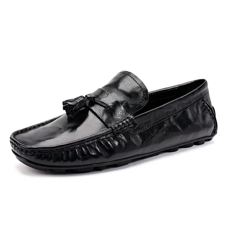 Brounvanm Second Layer Cowhide Leather Genuine Leather Fashion Casual Loafers Men's Black