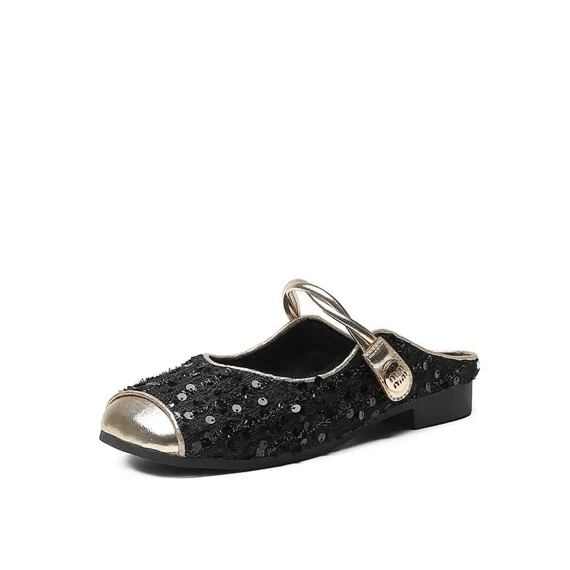 DUSTO Stitched Leather Patchwork Wrap-toe Slippers Qadın