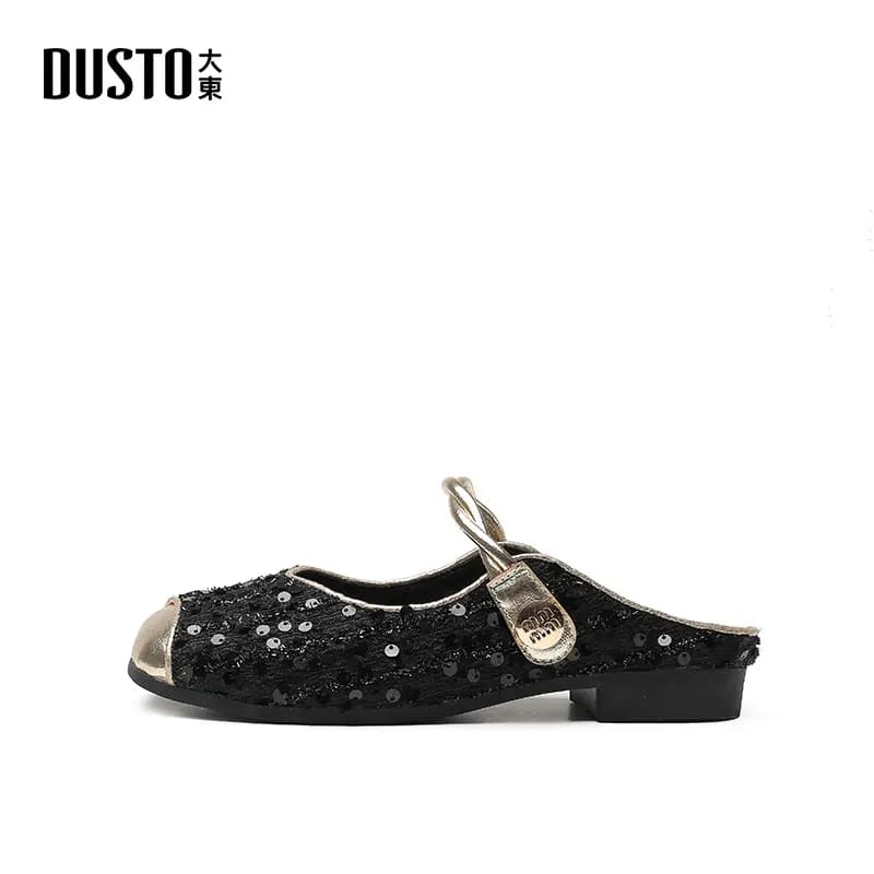 DUSTO Stitched Leather Patchwork Wrap-toe Slippers Qadın 2