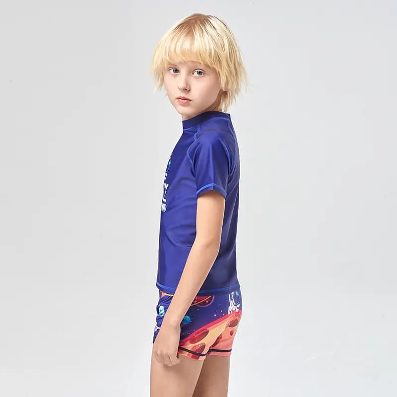 Kids Mizuno Outdoor Casual Crew Neck Short-Sleeve Top Cartoon Print Shorts Kids Swimwear Blue 4
