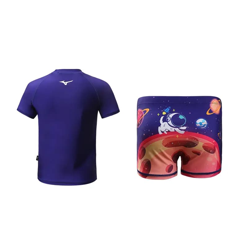 Kids Mizuno Outdoor Casual Crew Neck Short-Sleeve Top Cartoon Print Shorts Kids Swimwear Blue 2
