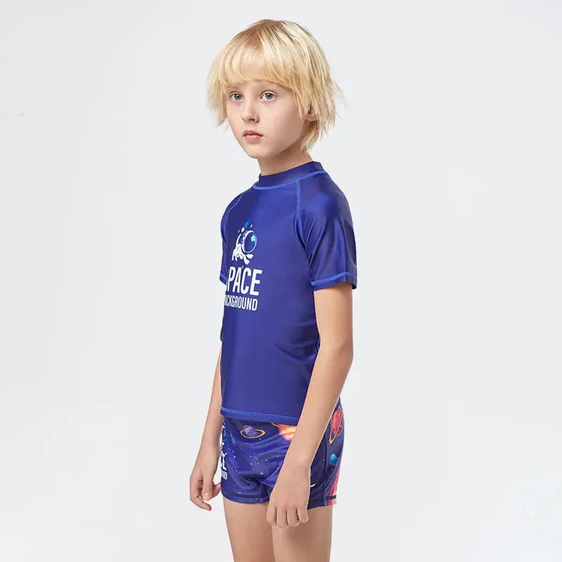 Kids Mizuno Outdoor Casual Crew Neck Short-Sleeve Top Cartoon Print Shorts Kids Swimwear Blue 3