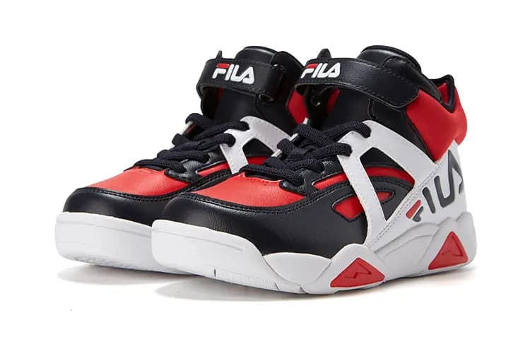 FILA KIDS Slip-Resistant Cushioning Wear-Resistant Mid-Top Basketball Shoes Black Red White Children Aged 3-7 Years Old 3