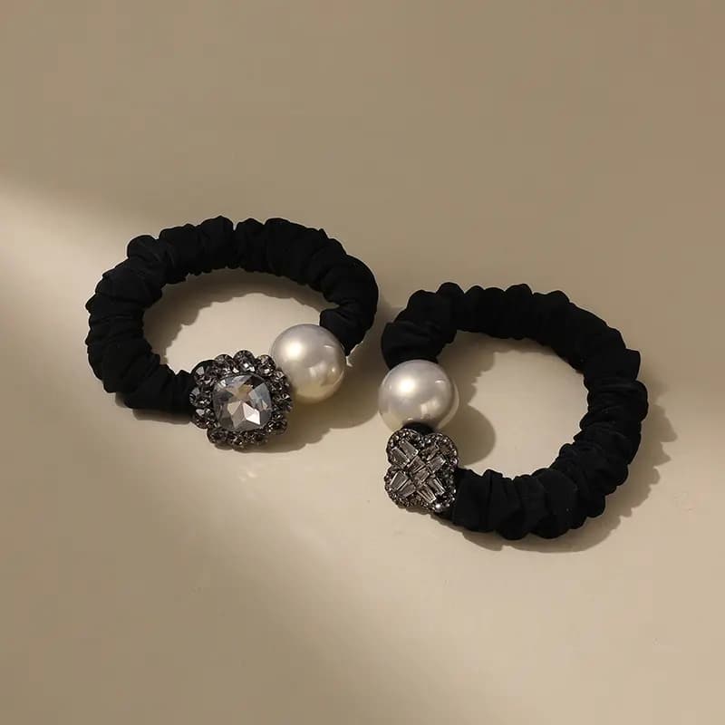 CHIMERA 2-Piece Set Fashion Forest Style Niche Design Crystal Four-Petal Flower Bead Hair Ties Elegant Simple Versatile Fresh Sweet Artistic Style Hair Ties Women's Hair Accessories 4