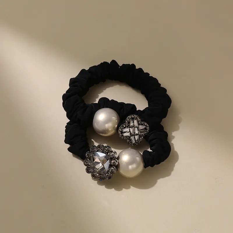 CHIMERA 2-Piece Set Fashion Forest Style Niche Design Crystal Four-Petal Flower Bead Hair Ties Elegant Simple Versatile Fresh Sweet Artistic Style Hair Ties Women's Hair Accessories 2