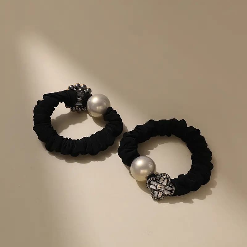CHIMERA 2-Piece Set Fashion Forest Style Niche Design Crystal Four-Petal Flower Bead Hair Ties Elegant Simple Versatile Fresh Sweet Artistic Style Hair Ties Women's Hair Accessories 3