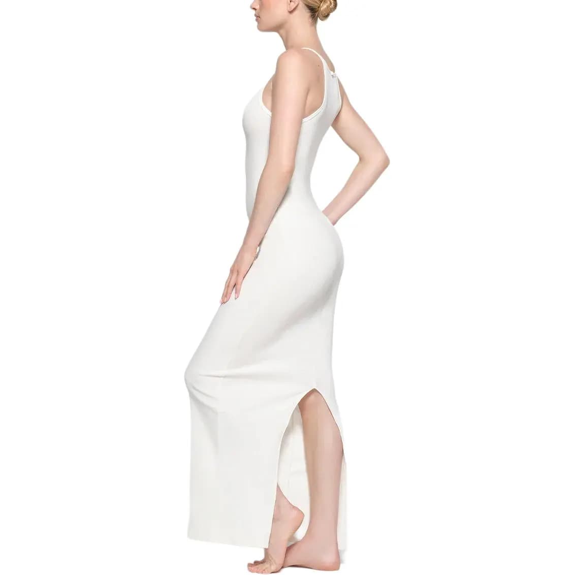 SKIMS SS24 COTTON RIB LONG CAMI Qadın Slip Donu Marble 4